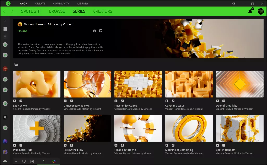Screenshot of Vincent Renault's collection: Motion by Vincent.