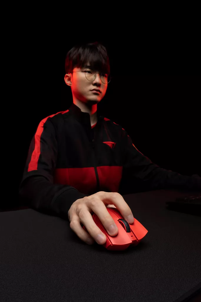 Razer DeathAdder V3 Pro Faker Edition on gaming setup desk 
