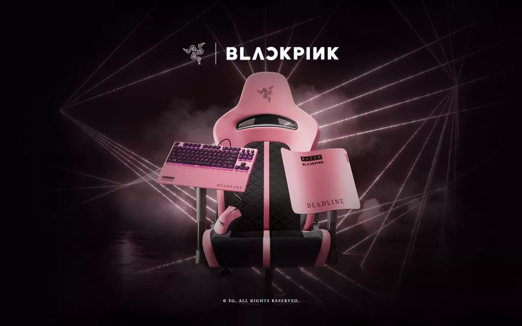Play in Pink: BLACKPINK and Razer Bring Fandom Into the Gaming Space Razer x BLACKPINK gaming chair, keyboard, mouse, and desk mat in a pink-and-black setup inspired by the BLACKPINK World Tour .