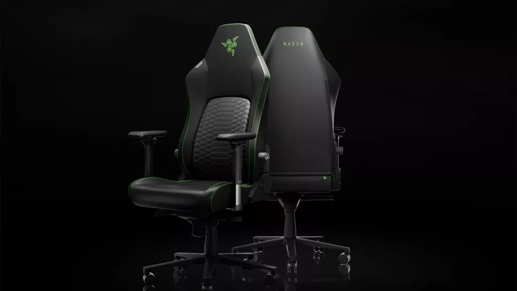 Razer Iskur V2 NewGen gaming chair shown front and back.