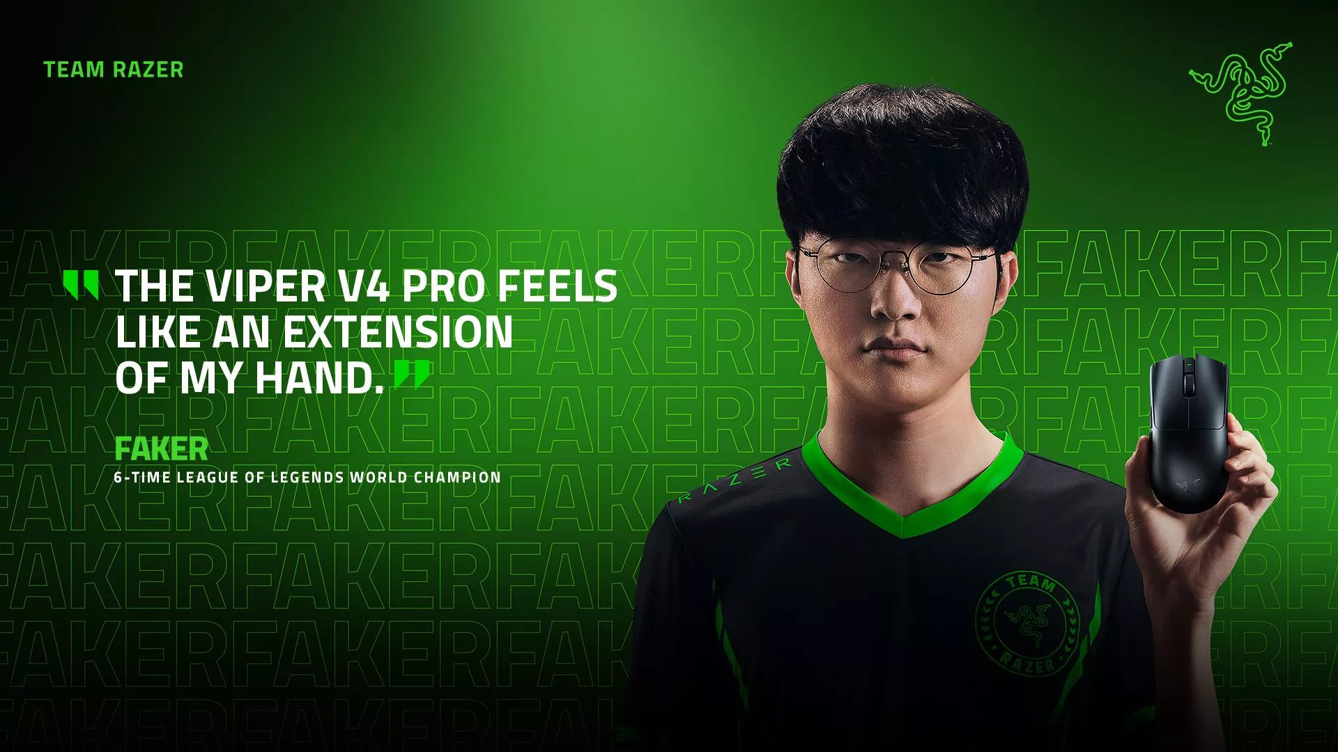 Team Razer athlete, Faker, saying that the Viper V4 Pro feels like an extension of his hand.