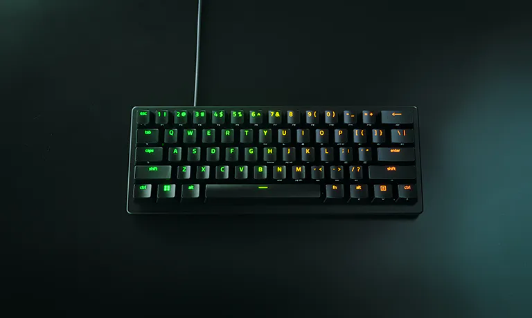 Black Razer Huntsman V3 Pro Mini 60 percent keyboard with RGB lighting