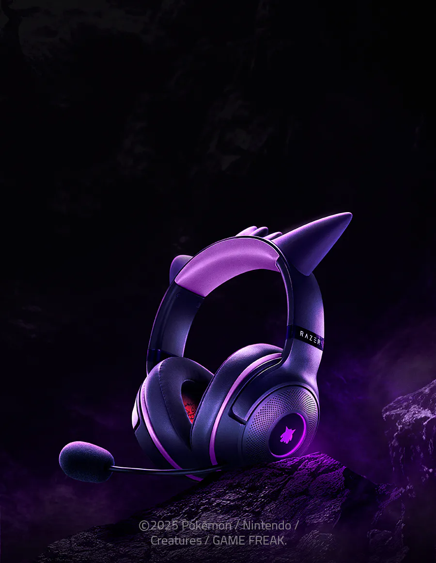 Side view of Razer Kraken Kitty V2 – Gengar Edition. ©2025 Pokémon / Nintendo / Creatures / GAME FREAK.