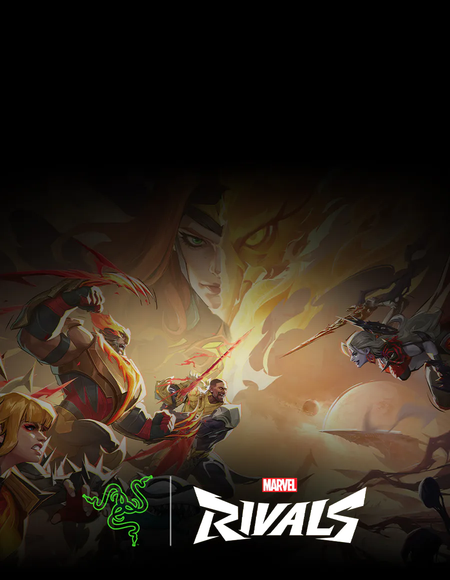 Marvel Rivals illustration image with Razer and Marvel Rivals logos