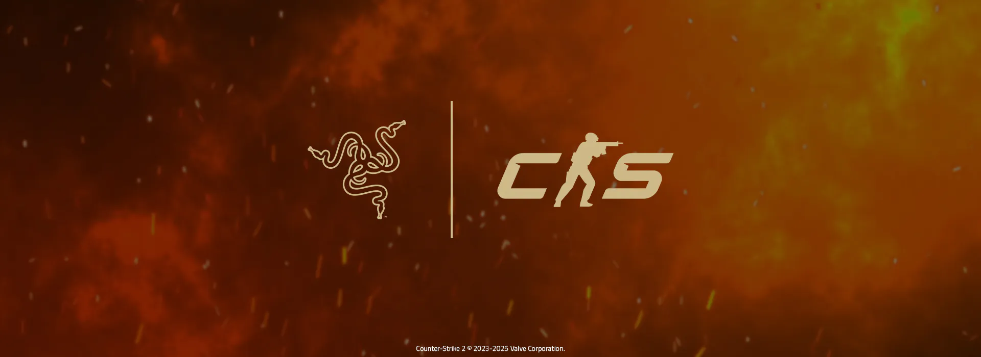 Logo of Razer and CS:GO on a fiery background with "Counter-Strike 2" text at the bottom.
