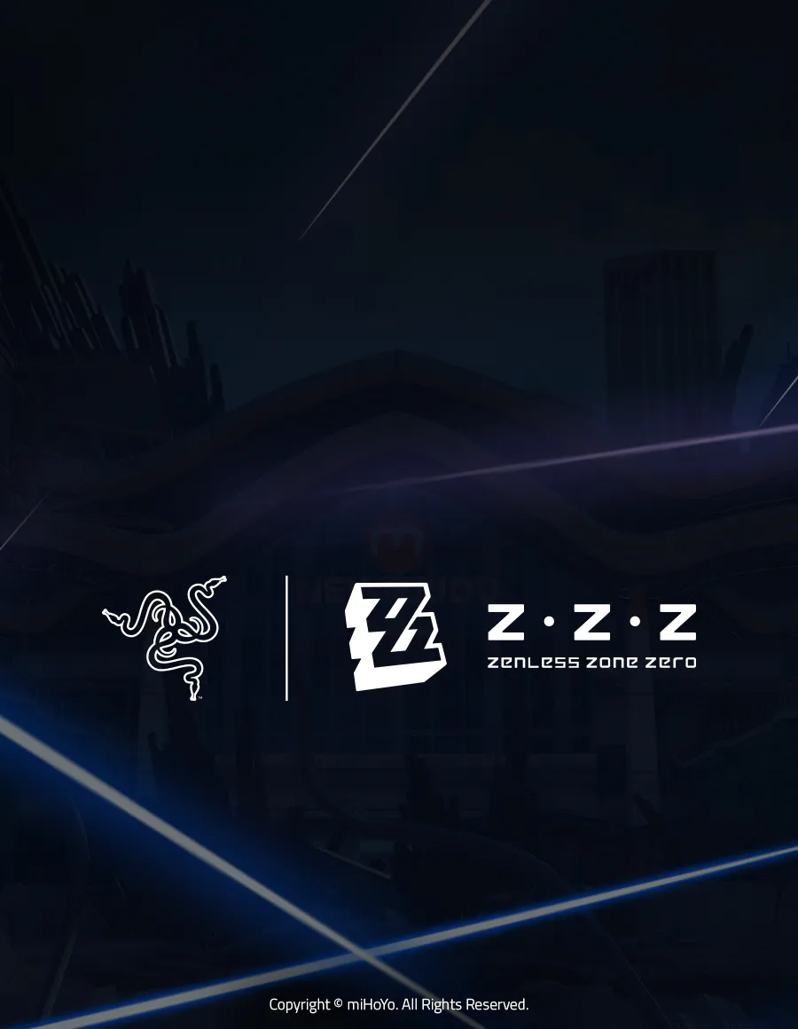 Razer logo and Zenless Zone Zero logo with footnote text Copyright © miHoYo. All Rights Reserved.