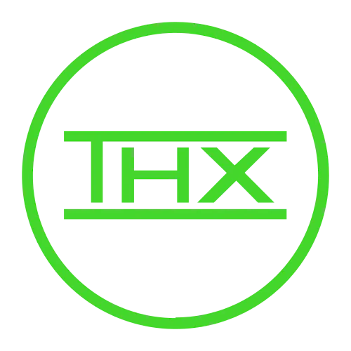 Green circle with the text "THX" inside, flanked by horizontal lines above and below, indicating a "thanks" or gratitude symbol.