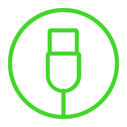 Icon of a computer mouse with a wire, enclosed in a green circle, representing computer or mouse-related concepts.