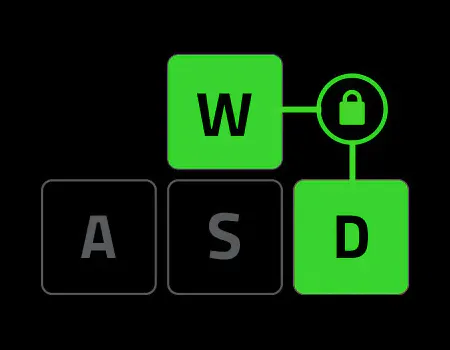 Diagram of WASD keys, showing W and D key connected to a lock icon