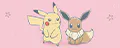 Two cute, cartoon-style Pokémon: Pikachu with yellow fur, pointy ears, red cheeks; Raichu with orange fur, a long tail, and large ears, both smiling.