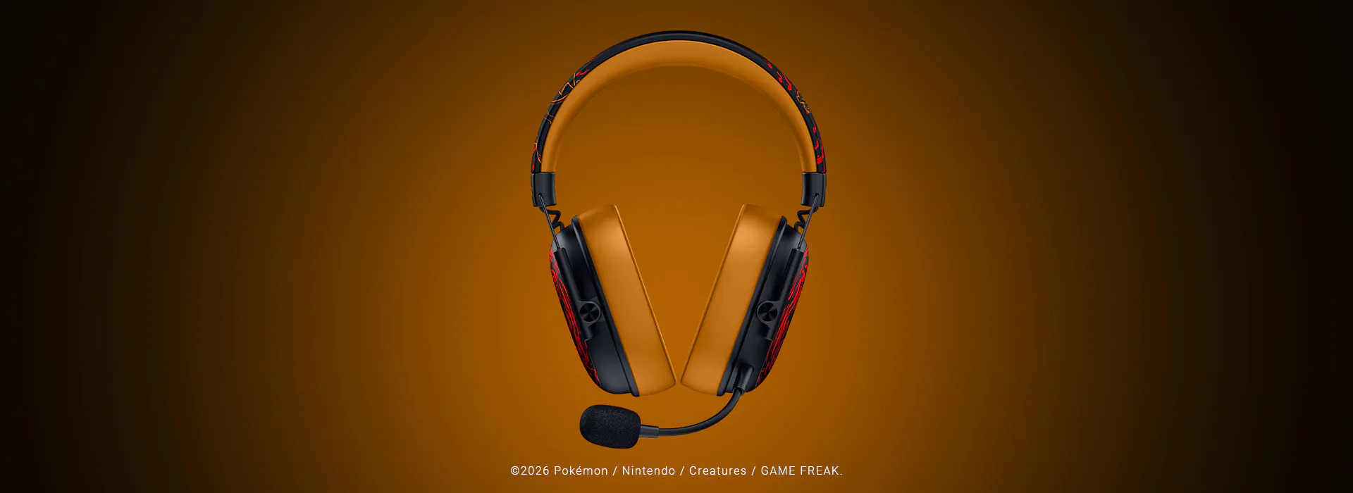 Front view of Razer BlackShark V3 X HyperSpeed - Charizard Edition. ©2026 Pokémon / Nintendo / Creatures / GAME FREAK.