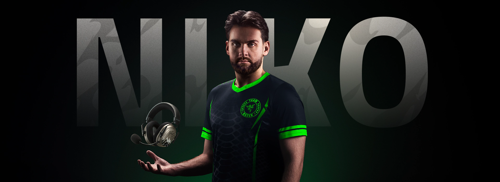 Front-on of Niko with BlackShark V3 Pro headset