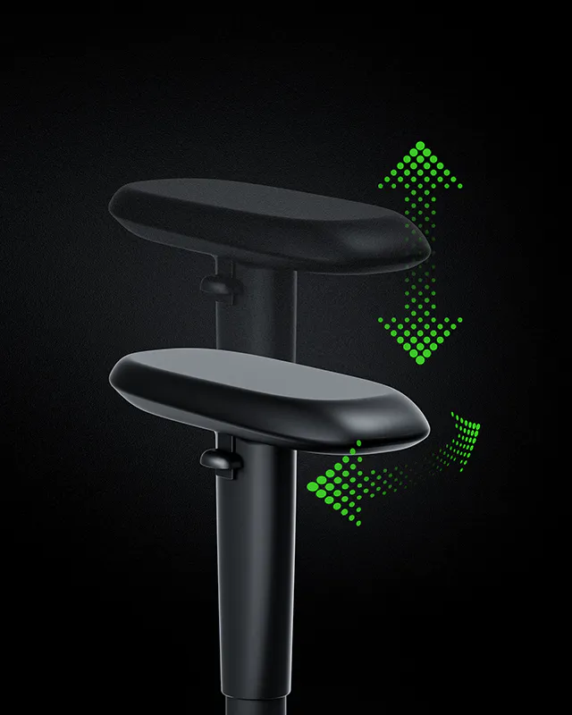 A black adjustable bike saddle with green arrows indicating vertical movement up and down.