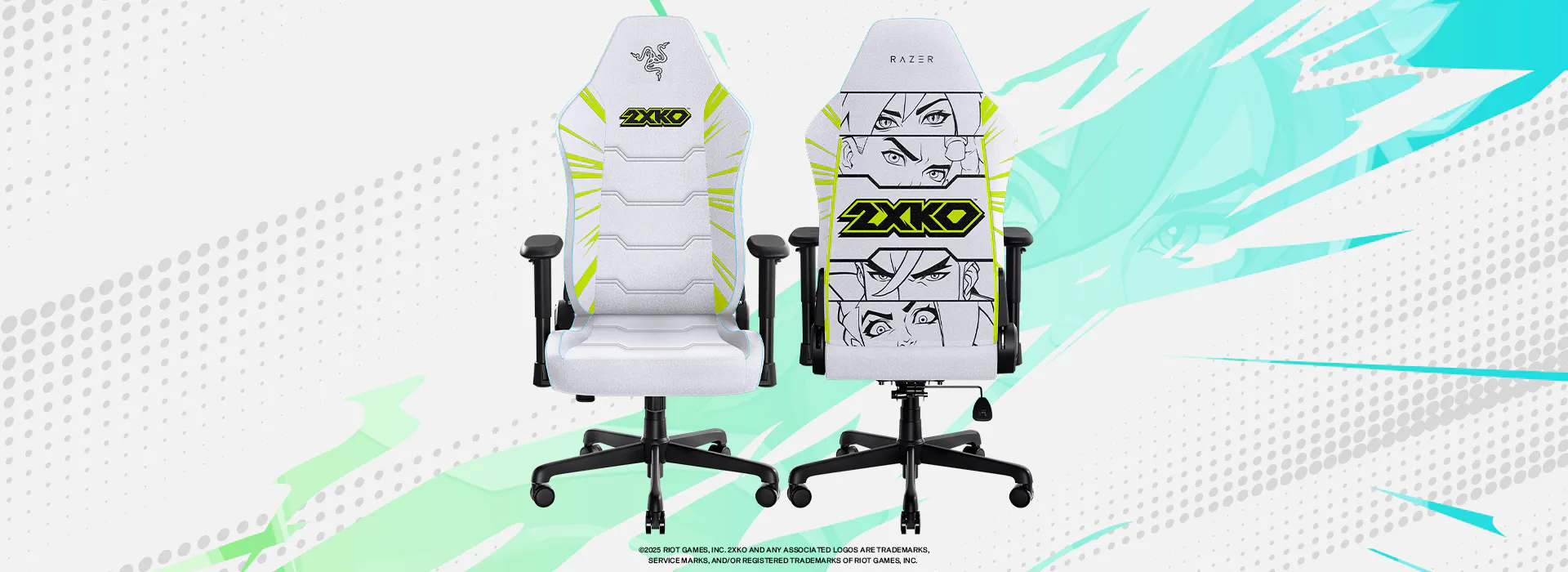 RAZER ISKUR V2 X 2XKO EDITION; @2025 RIOT GAMES, INC. 2XKO AND ANY ASSOCIATED LOGOS ARE TRADEMARKS, SERVICE MARKS, AND/OR REGISTERED TRADEMARKS OF RIOT GAMES, INC.