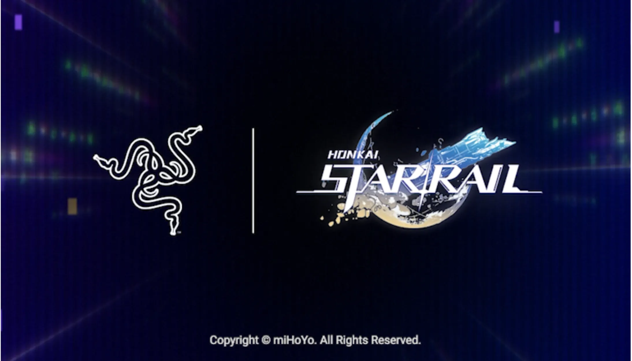 Razer logo on the left; "Honkai Star Rail" text with a spaceship and planet graphic; dark background with colored light effects.