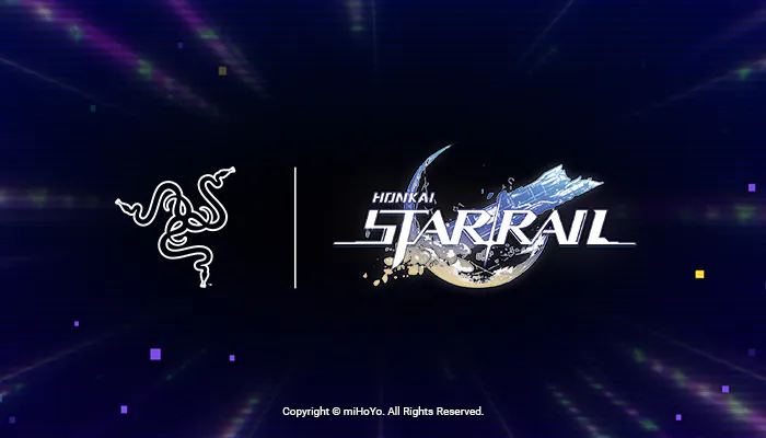 Razer logo on the left; "Hinkai Starrail" logo on the right with a space-themed background and copyright note at the bottom.