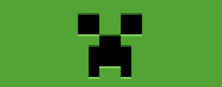 Pixelated image of a black Creeper face from Minecraft with a green background.