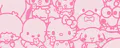 Pink outline of various cartoon animal faces, including bears, dogs, cats, and rabbits, with no specific labels or texts.