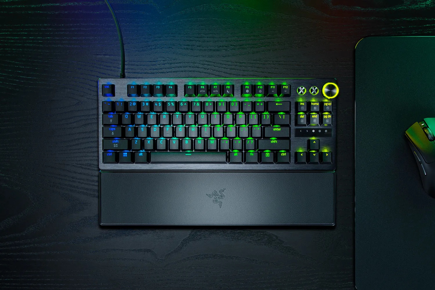 Black Razer Huntsman V3 Pro Tenkeyless 8KHz keyboard with RGB lighting and magnetic wrist rest