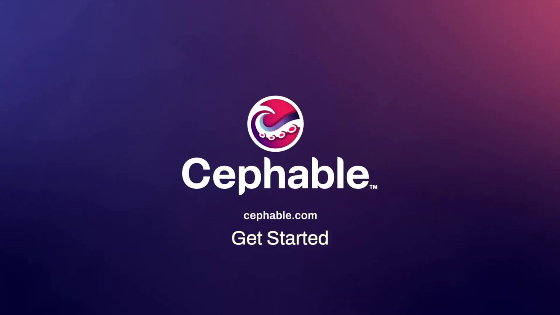 Cephale logo with a stylized wave icon, purple-pink gradient background, and text: "Cephale", "cephale.com", "Get Started".