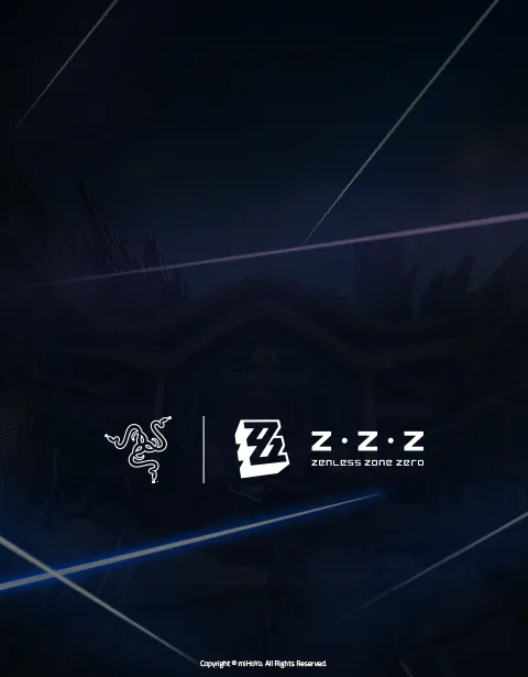 Razer logo and Zenless Zone Zero logo with footnote text Copyright © miHoYo. All Rights Reserved.