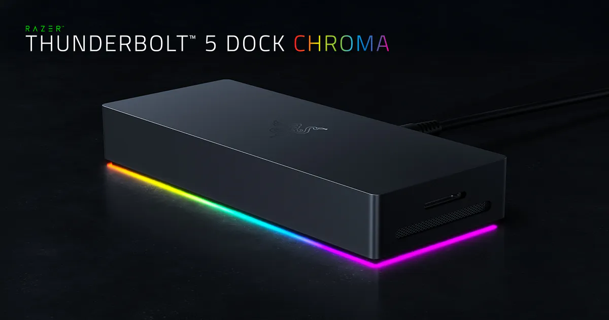 Razer Thunderbolt 5 Dock Chroma – 10 Porte, Slot M.2, Supporto Triplo 4K A 144Hz, Ricarica 140W, Per PC E Mac