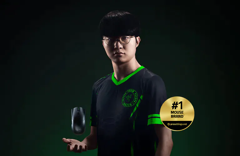 Headshot of Faker. #1 Mouse Brand - prosettings.net badge