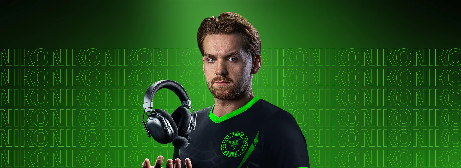Front-on of Niko with BlackShark V3 Pro headset