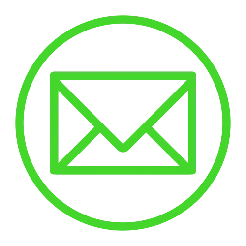 Green circular icon with a mail envelope symbol inside and the text "Email" underneath, representing email communication.